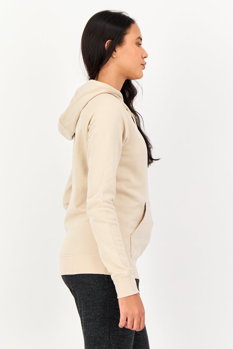 Nike Women Brand Logo Long Sleeve Outdoor Hoodie, Beige - Image 3